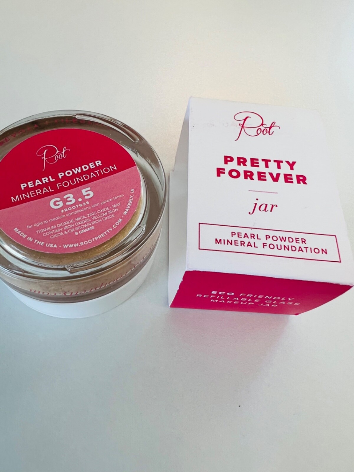 RootPretty Loose Mineral Foundation Glass Jar G 3.5Brand New Clean non toxic.