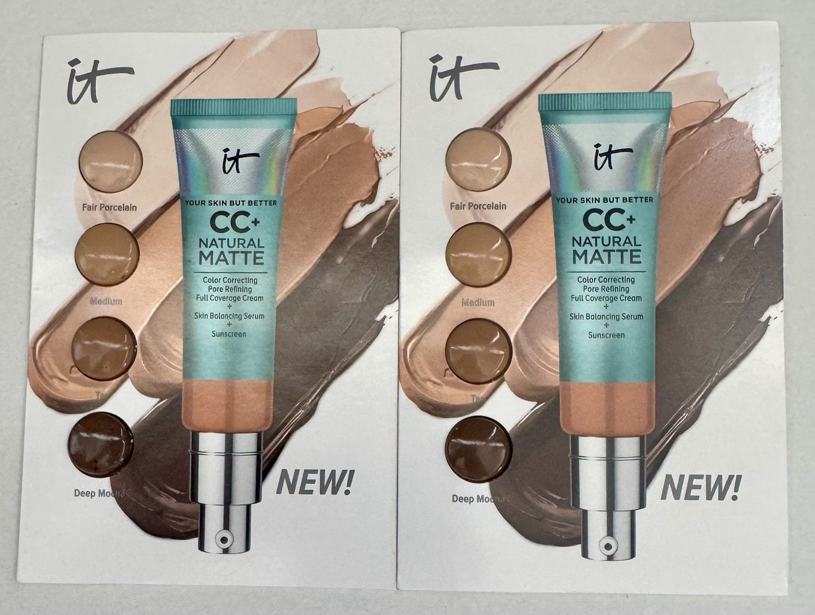 2X It Cosmetics Your Skin But Better CC+ NATURAL MATTE 4 Shade Sample Cards New