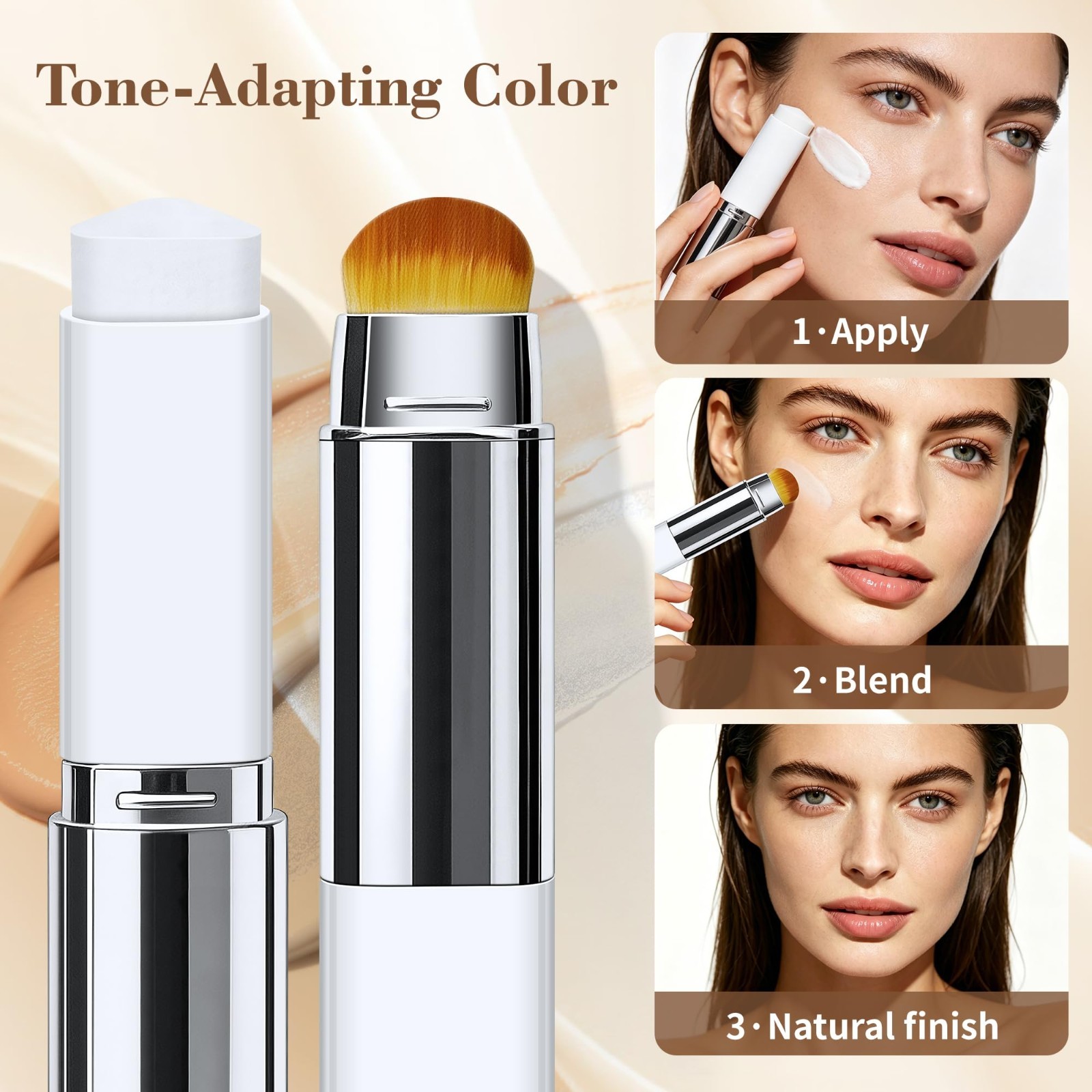 Color Changing Foundation Stick with Brush – 2 in 1 Hydrating Makeup for All Ski