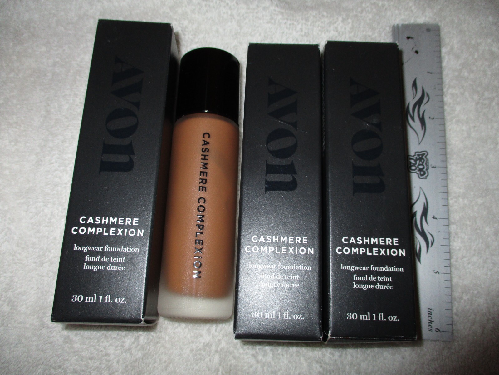 Lot of 3 Avon Cashmere Complexion COGNAC Bottles Boxed Foundation