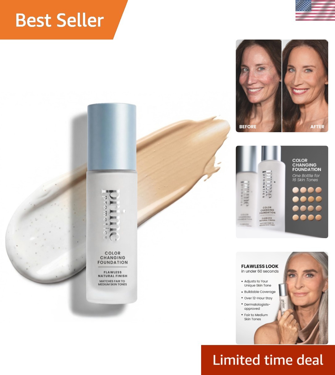 Transformative Color Changing Foundation for Mature Skin – 12-Hour Dewy Finish