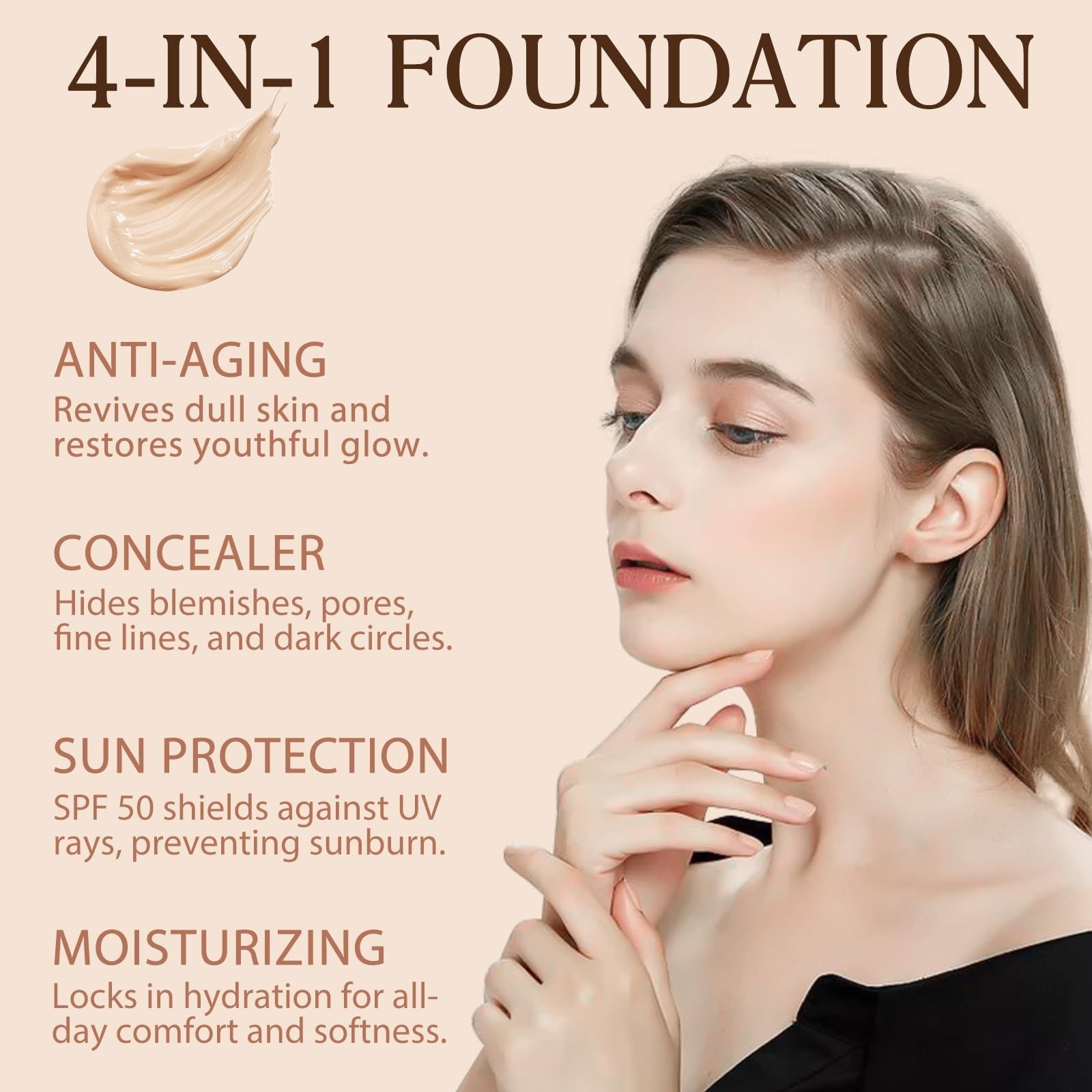2PCS 4-in-1 Color Changing Foundation SPF 50+ – Waterproof, Longwearing, Hydrati