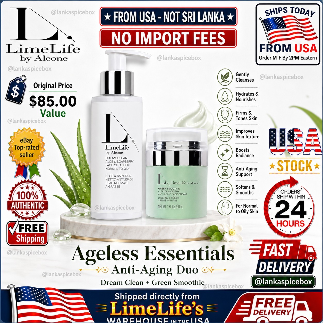 LimeLife Ageless Essentials Anti-Aging Duo Cleanser & Green Smoothie Set New 🔥