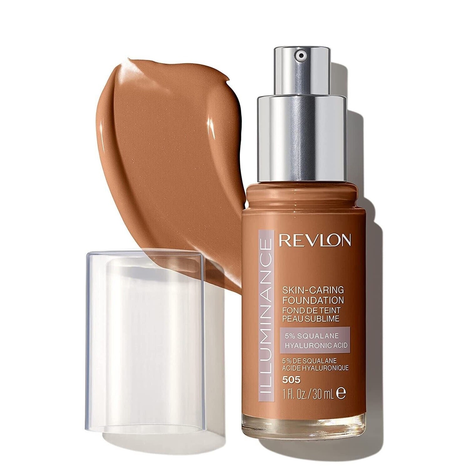 Revlon Illuminance Skin-Caring Liquid Foundation, Hyaluronic Acid 505 Rich Sand