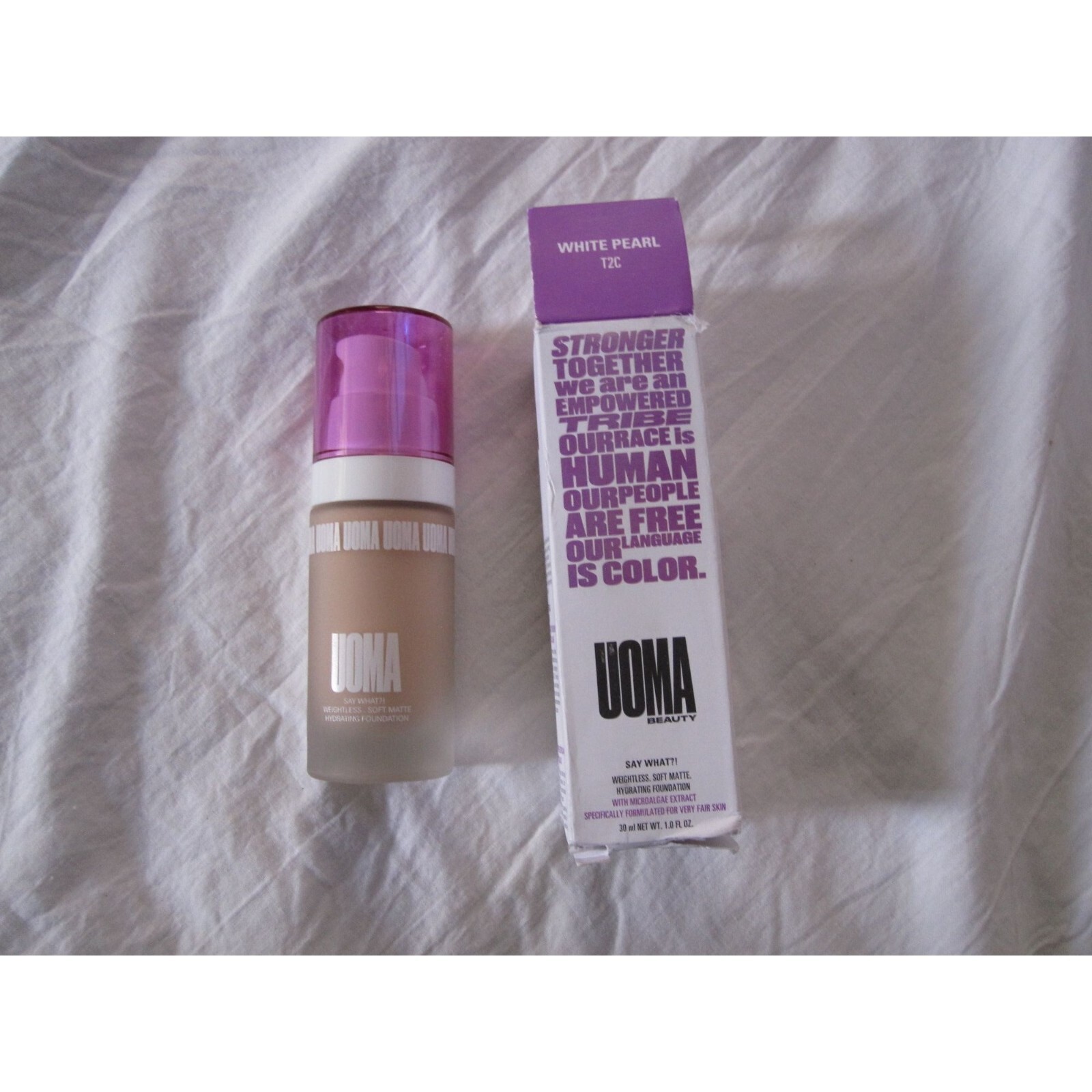 UOMA Beauty Say What?! Weightless Matte Hydrating Foundation White Pearl T2C 1oz