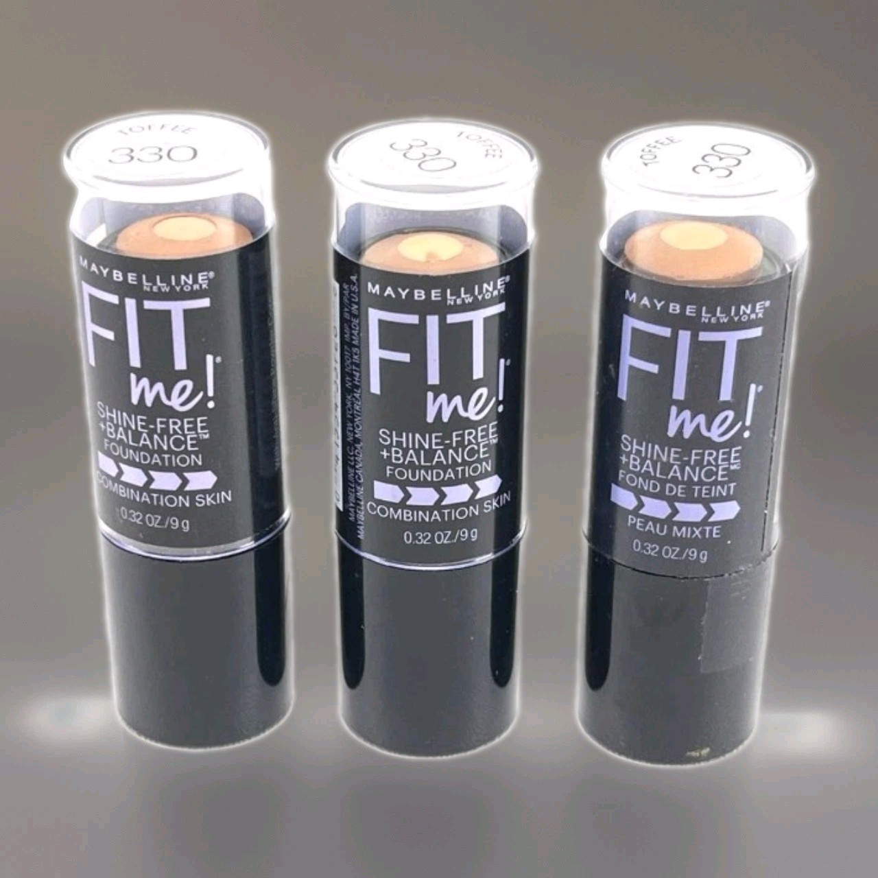 3 Pack Maybelline Fit Me! Shine Free + Balance Stick Foundation 330 Toffee – New