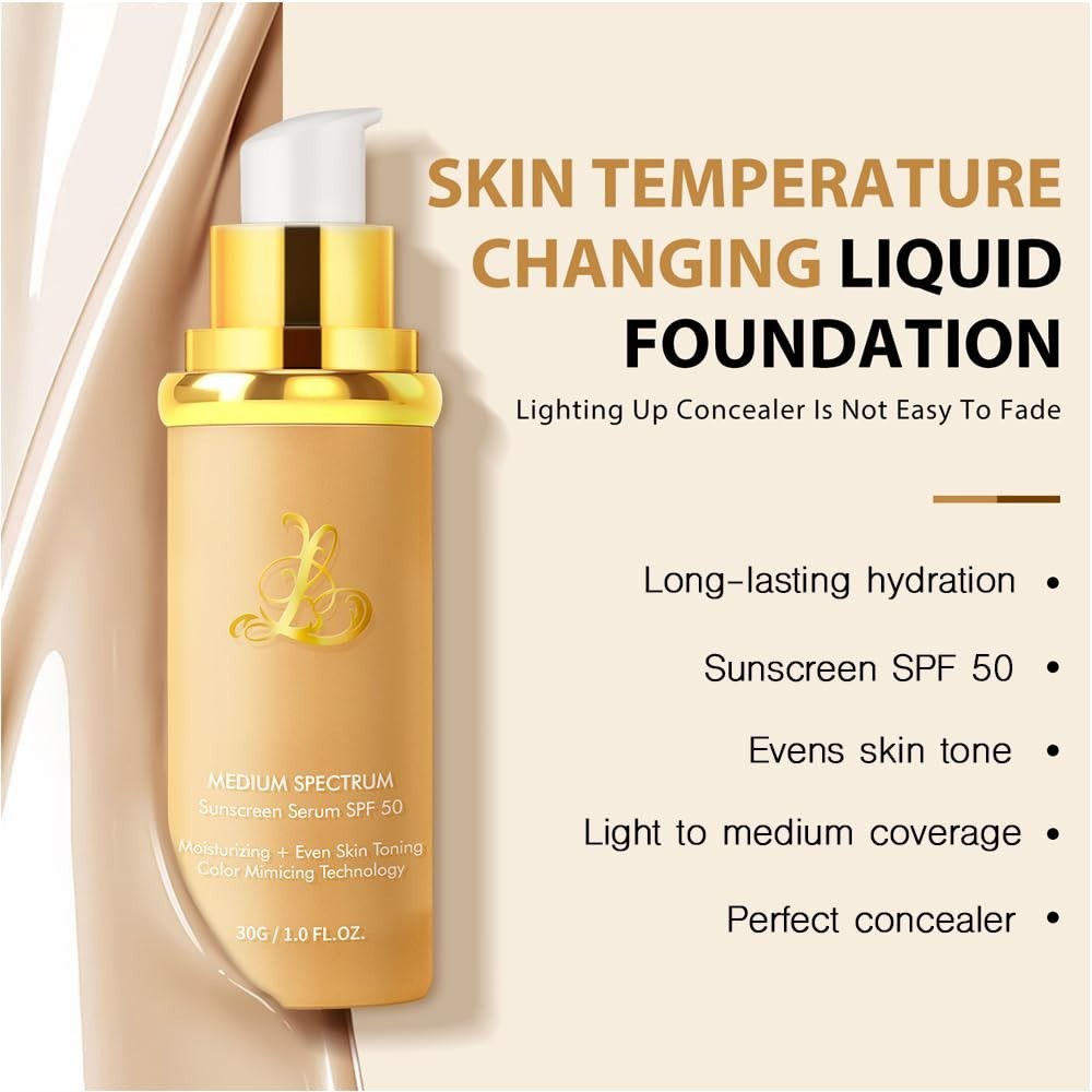 4-in-1 Color Changing Foundation SPF 50 – Hydrating Natural Finish, 1.06 fl oz