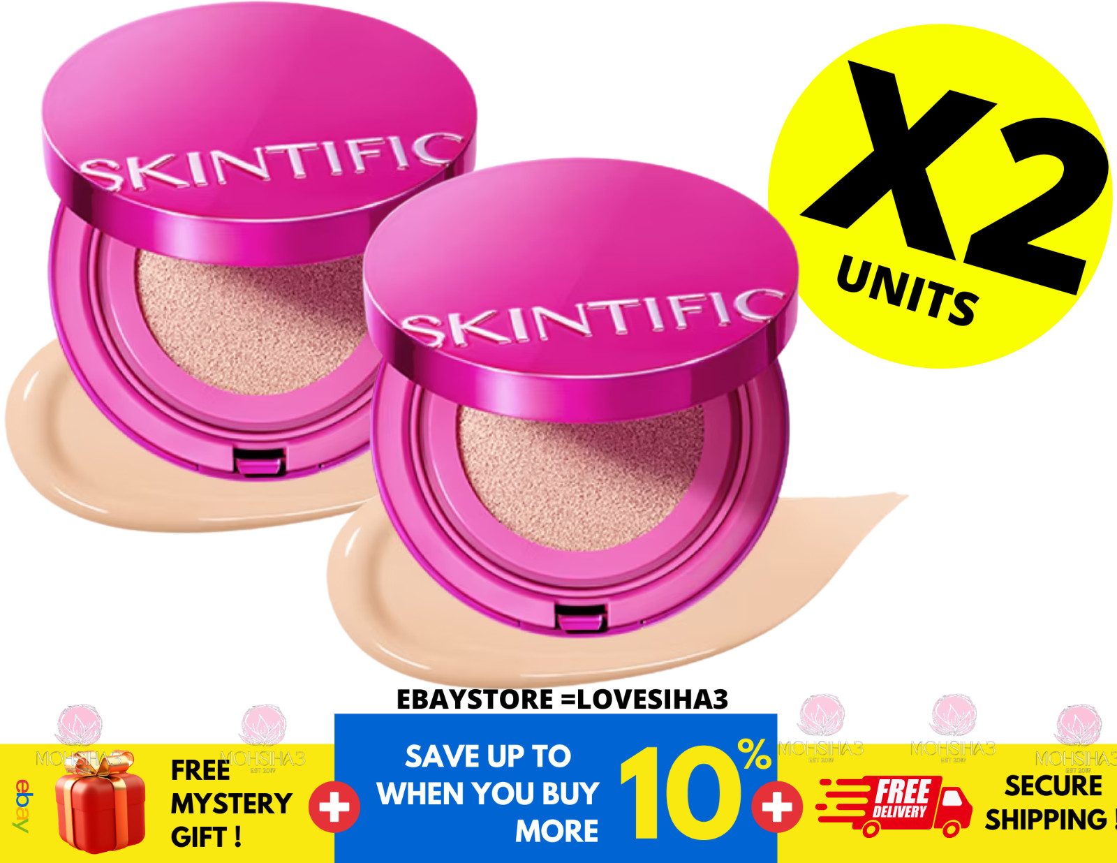 SKINTIFIC Cover Glow Perfect Pink Cushion 11g Radiant Finish 00 Porcelain (X 2)