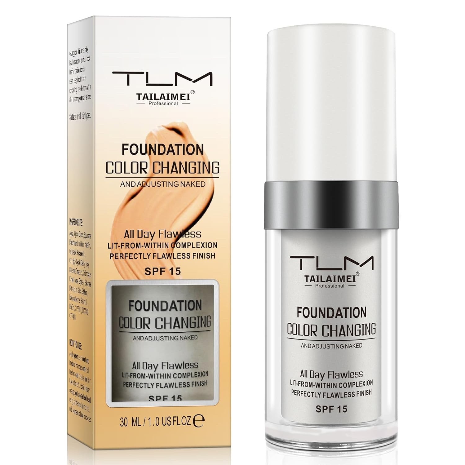 Color Changing Foundation by TLM, Liquid Foundation Makeup, All Day Flawless Age