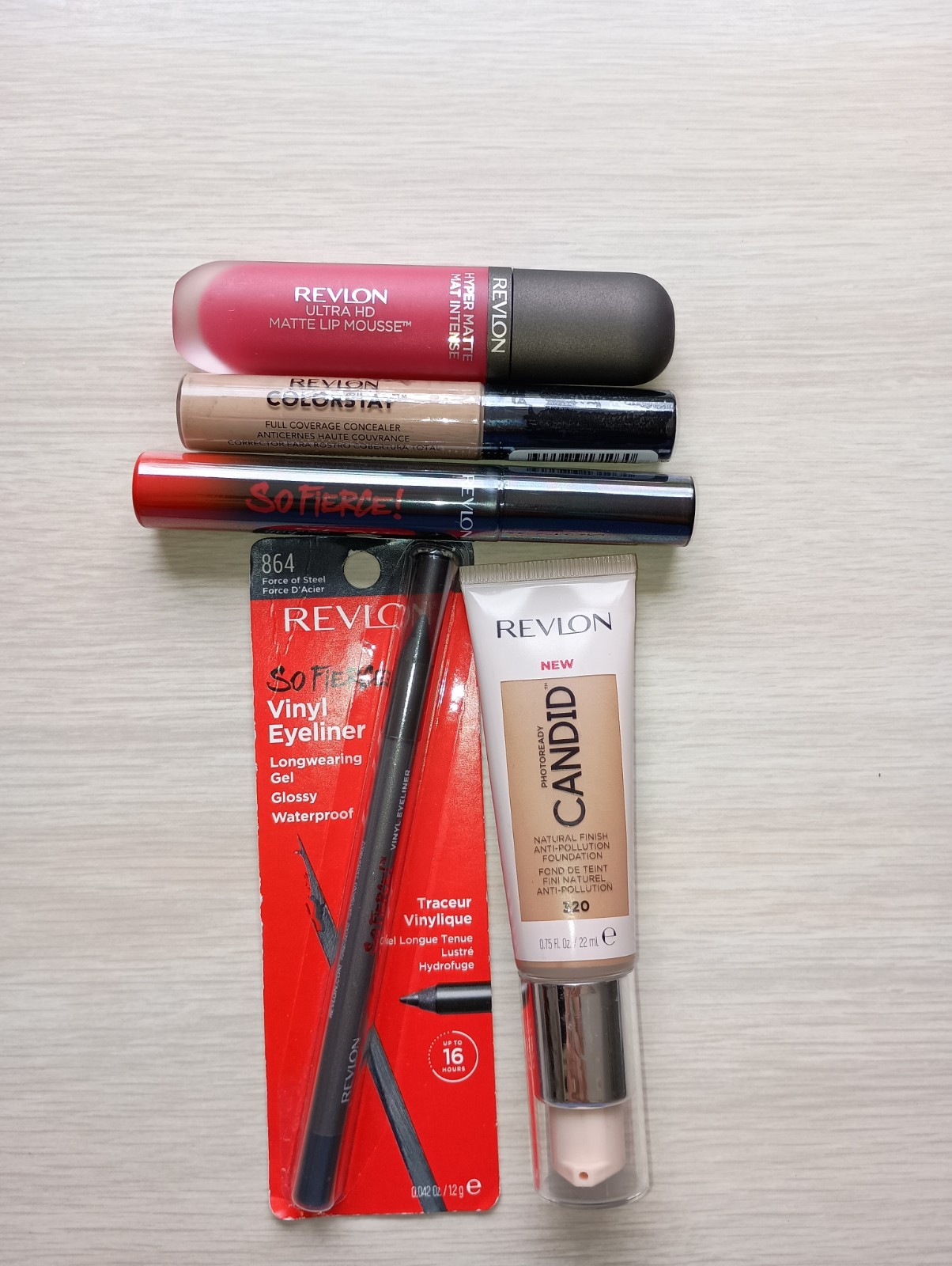 Revlon Combo 5 Products Mascara, Foundation, Concealer, Lipstick and Eyeliner
