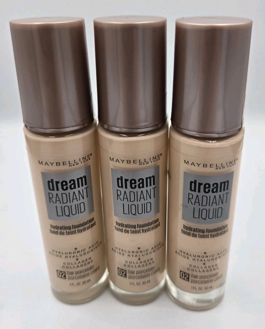 Lot of 3 Maybelline Dream Radiant Liquid Hydrating Foundation 02 Fair Porcelain
