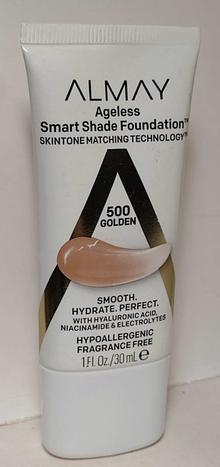 Almay AGELESS SMART SHADE FOUNDATION Hyaluronic Acid Niacinamide 1 oz 500 GOLDEN