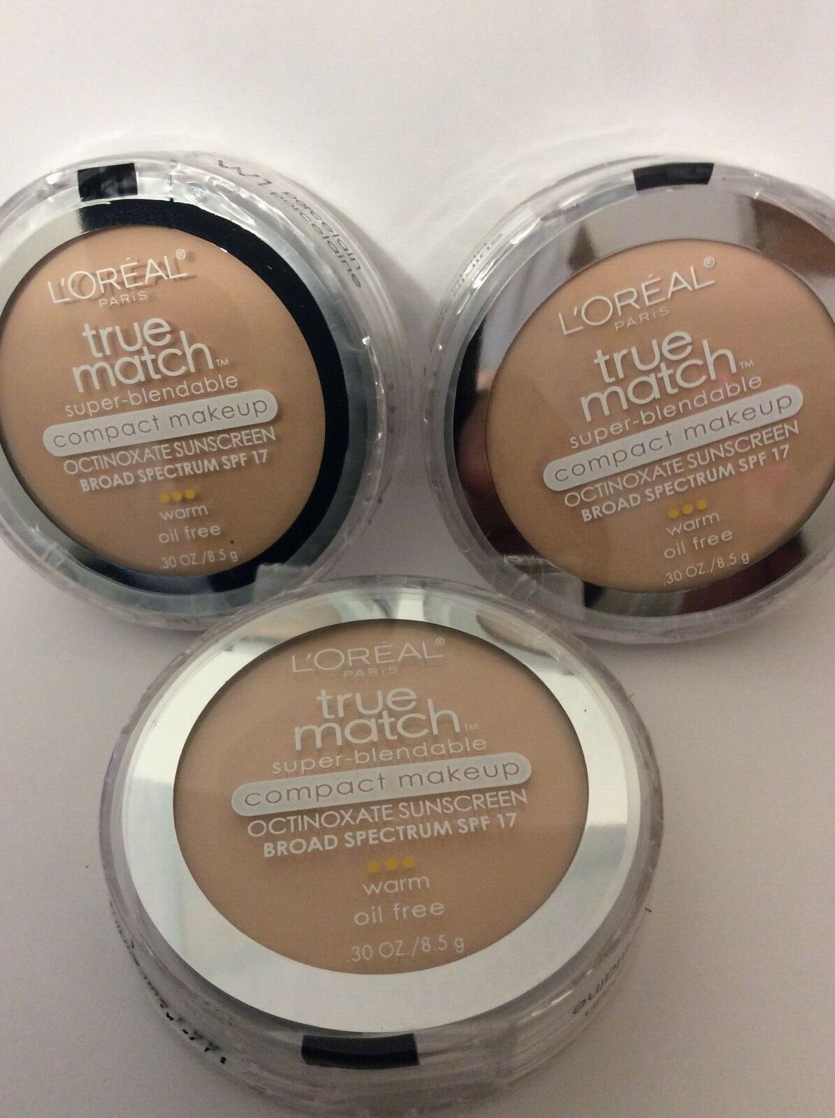 3 X L’Oreal True Match Super-Blendable Compact Makeup (SPF 17) W1 PORCELAIN NEW.