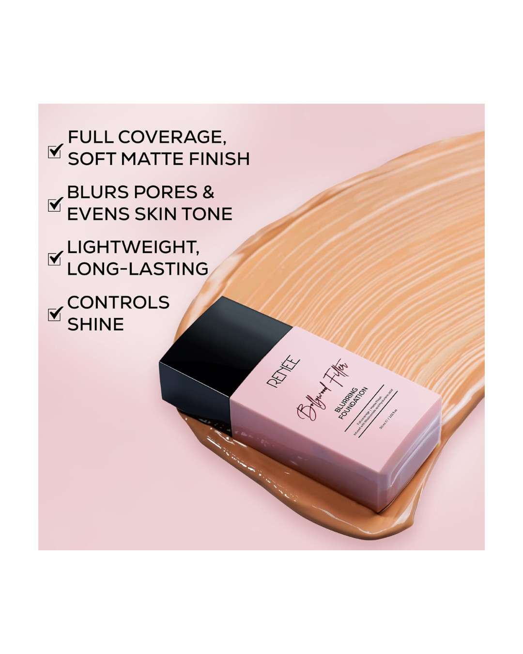 RENEE Bollywood Filter Blurring Liquid Foundation- Hazel Hush Full Coverage,30ml