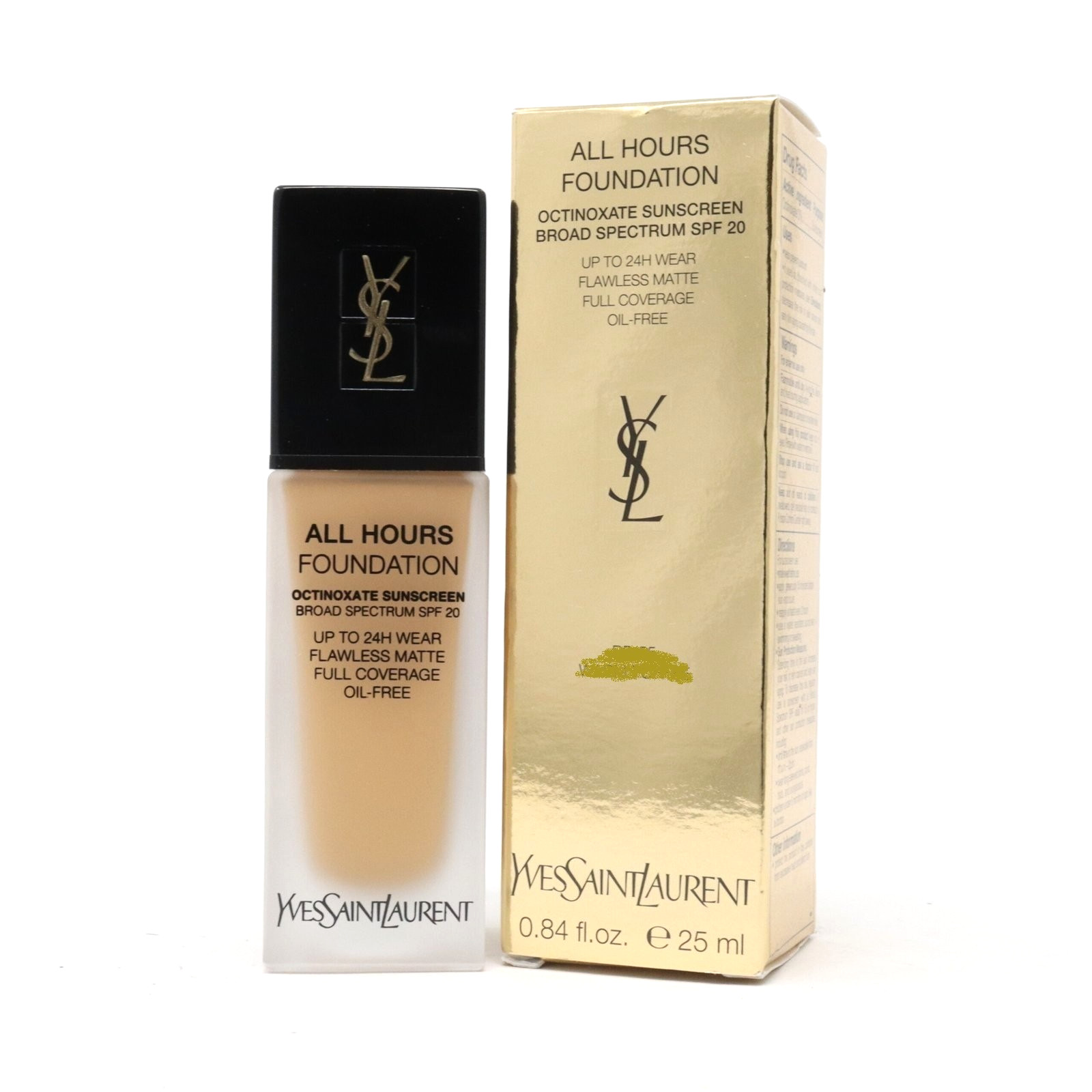 YVES SAINT LAURENT All Hours Foundation WARM BEIGE BD25 SPF20 OIL FREE .84oz BoX