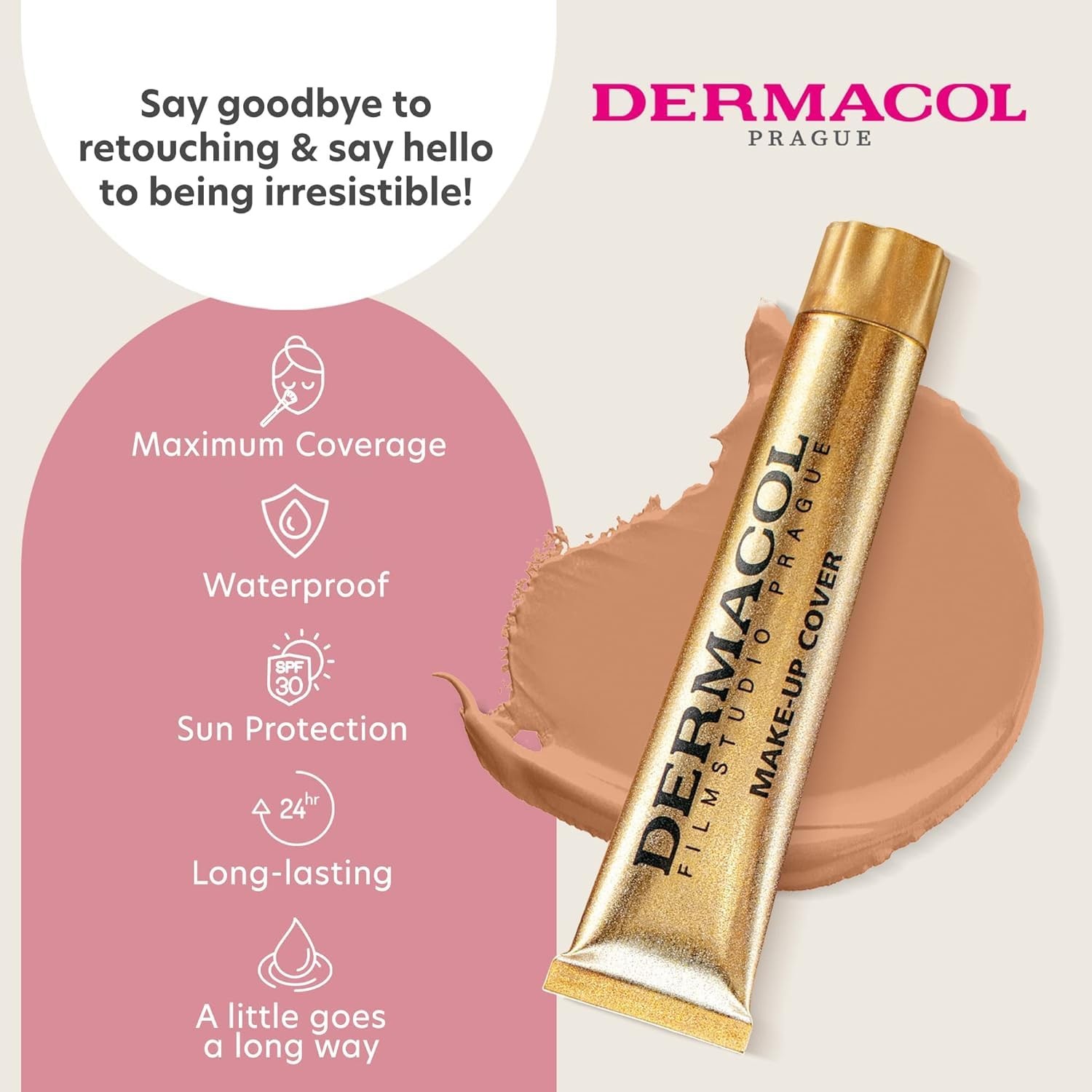 Dermacol Full Coverage Foundation – Matte, Waterproof, SPF 30, Shade 222, 30g