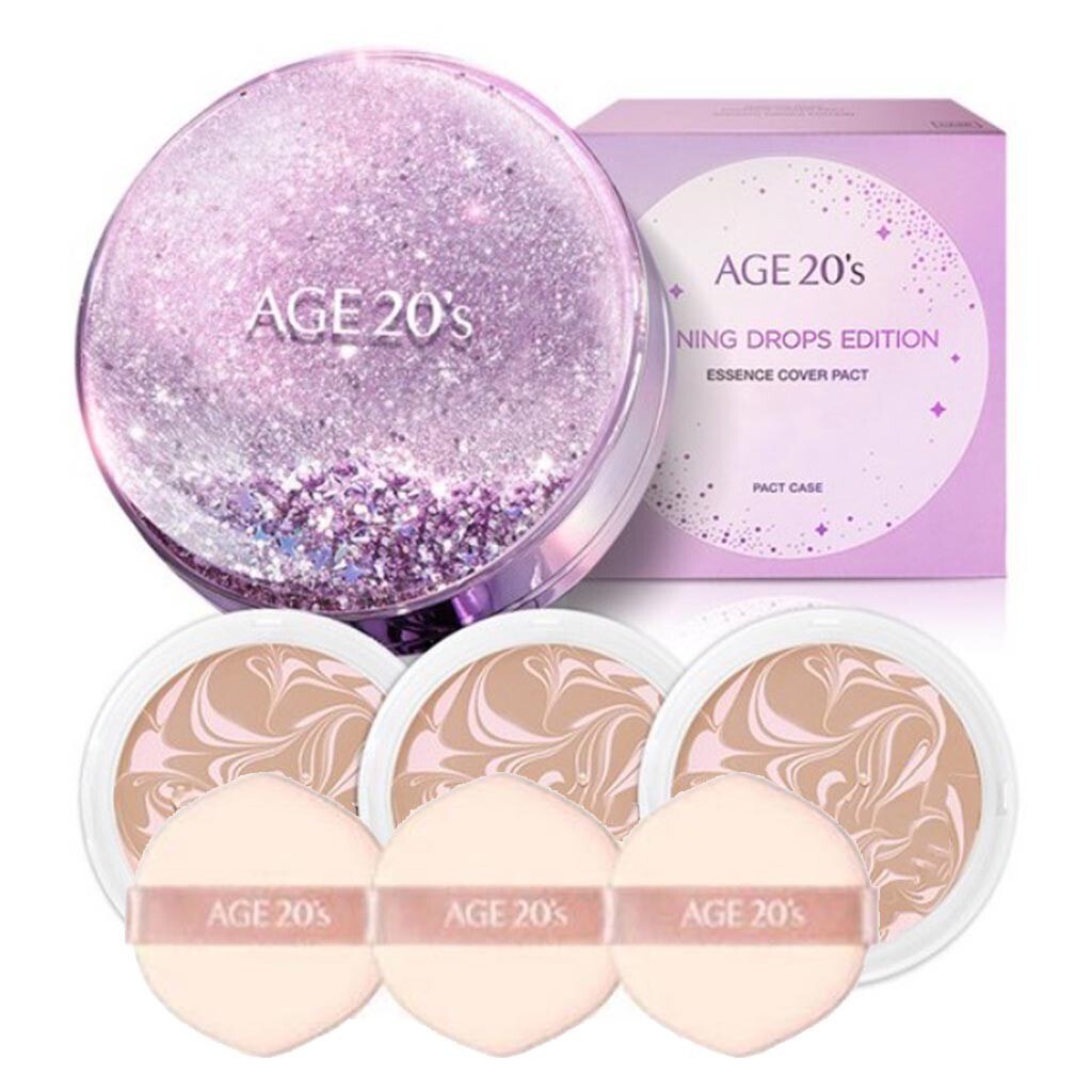 AGE20’s Shining Drop Pact Edition Case + Refill 12.5g x 3, Shade 21 (Pink Latte)