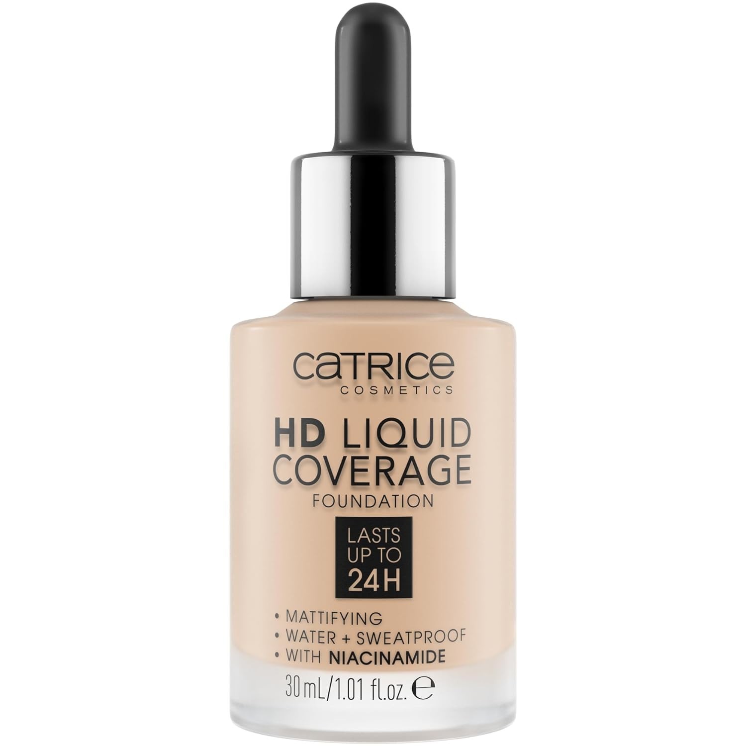Light Beige HD Liquid Foundation: Waterproof, High Coverage, Niacinamide Infused