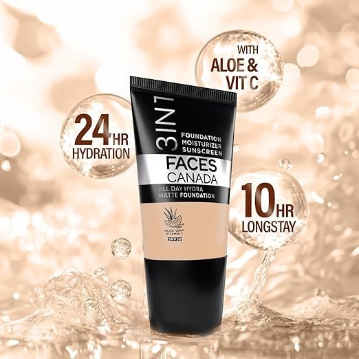 FACES CANADA All Day Hydra Matte Foundation – Mini | 3in1 Foundation + Moisturiz