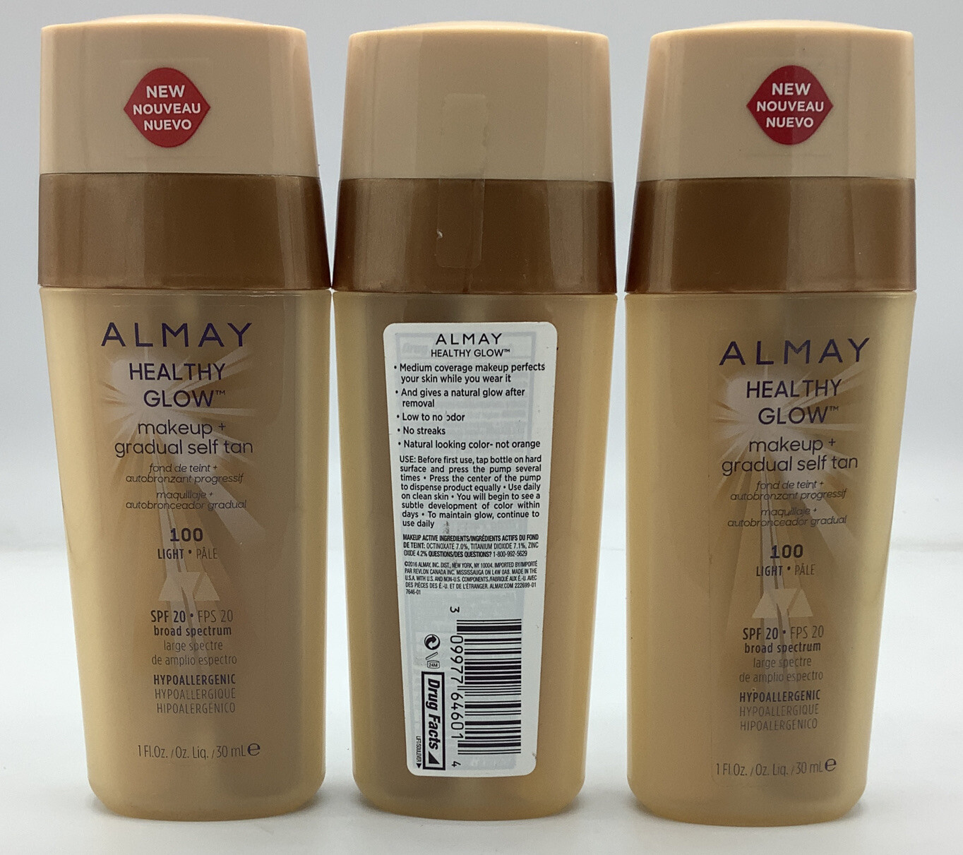 Lot Of 3 Almay Healthy Glow Makeup + Gradual Self Tan SPF20 100 Light 1 fl oz