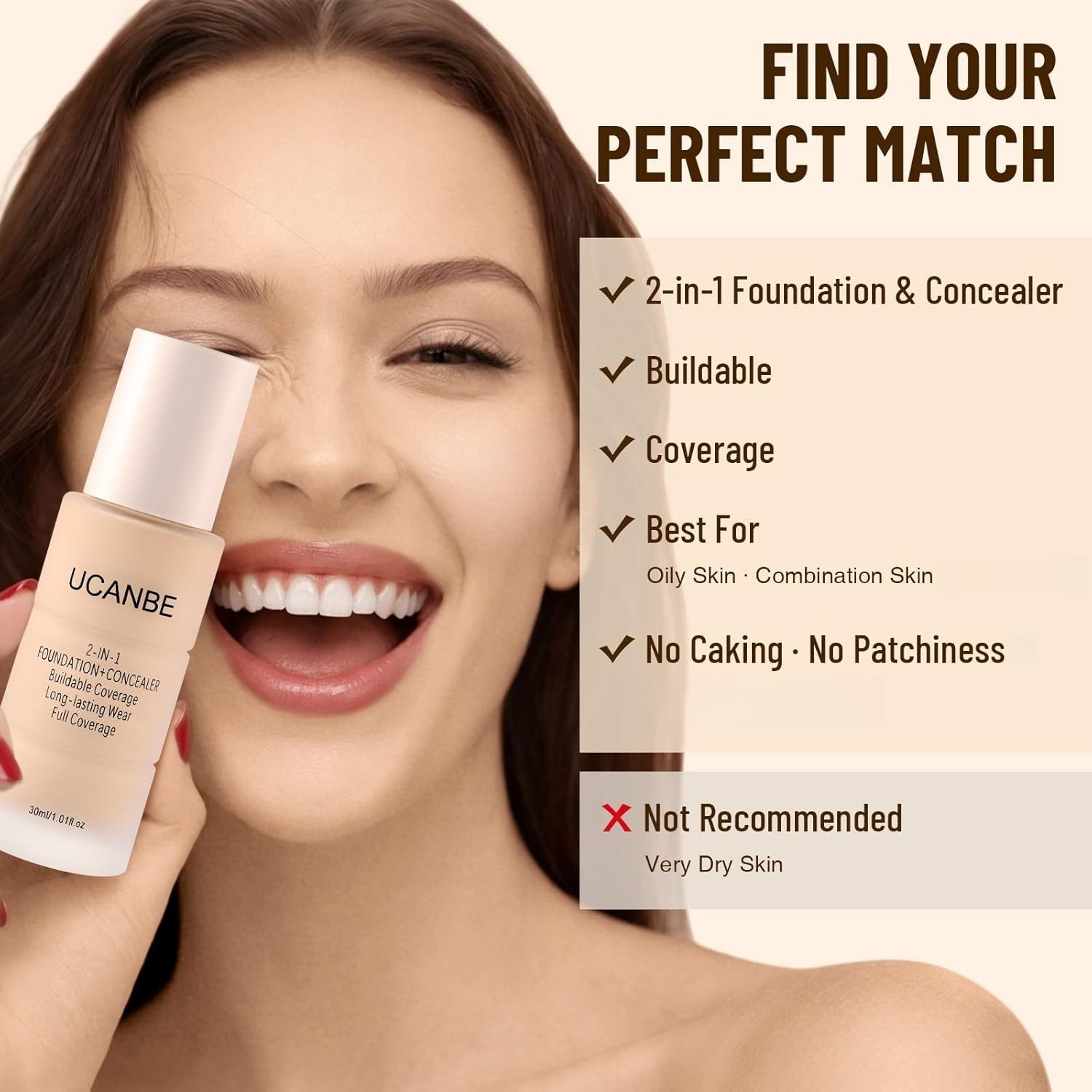 UCANBE 2-in-1 Liquid Foundation & Concealer, Full Coverage Foundation Makeup Set