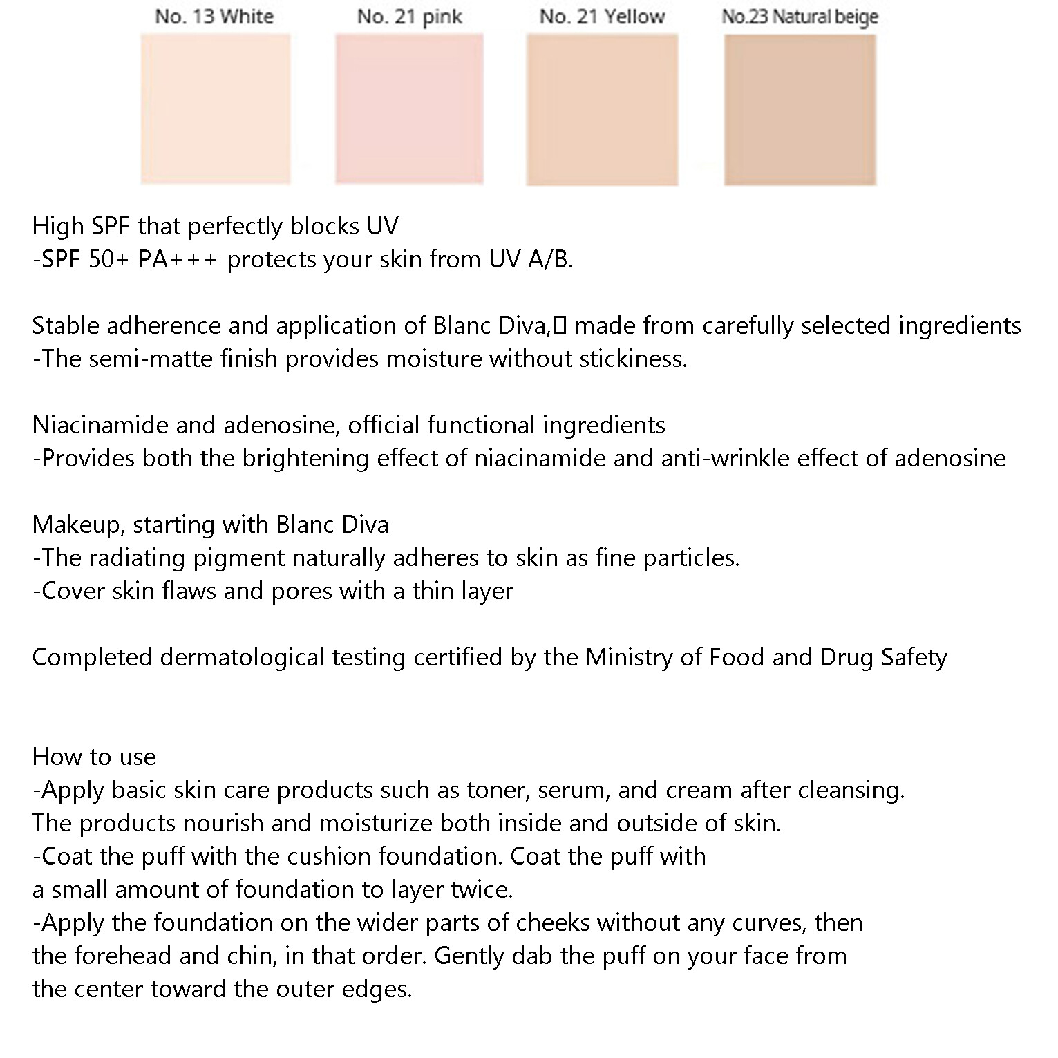 BLANC DIVA Gream Coverage Cushion 13g SPF50+ / PA+++ K-Beauty