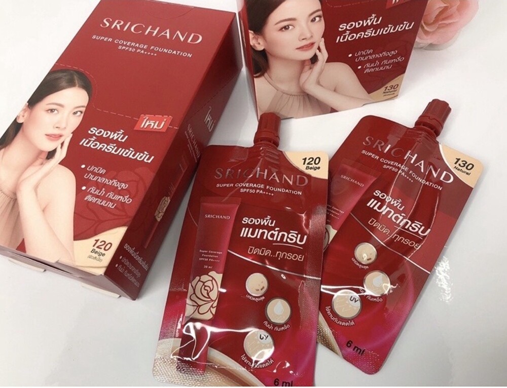 6x Srichan Super Coverage Foundation SPF50 PA++++ No.120 Beige Tone Skin 6 ml.