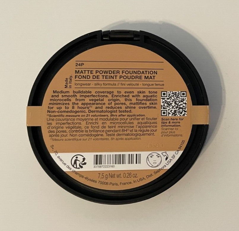 SEPHORA Matte Powder Foundation Medium Coverage Longwear Silky Formula 24P
