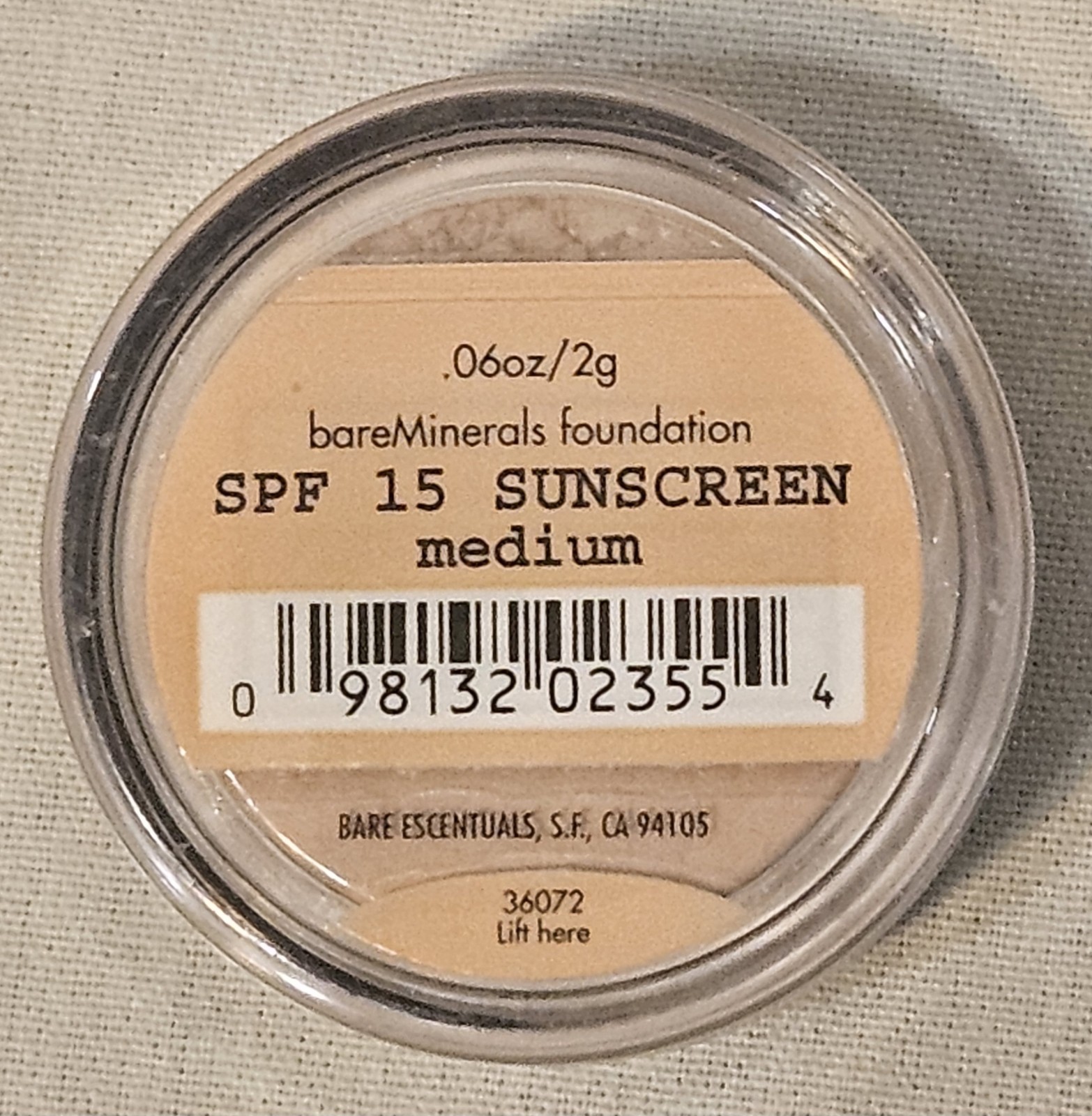 Bare Minerals Original Foundation SPF 15 Medium 2g / 0.06 oz. Sample Size. NOS