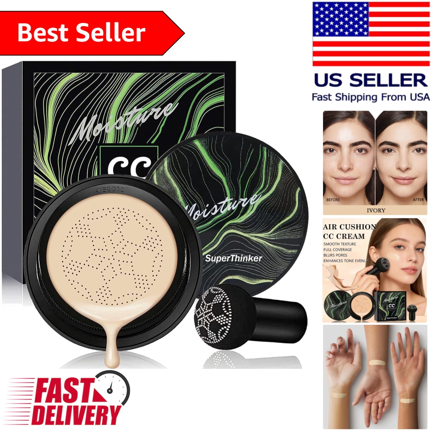 Even Skin Tone CC Cream Foundation with Elastic Sponge – Perfect for Mature Skin
