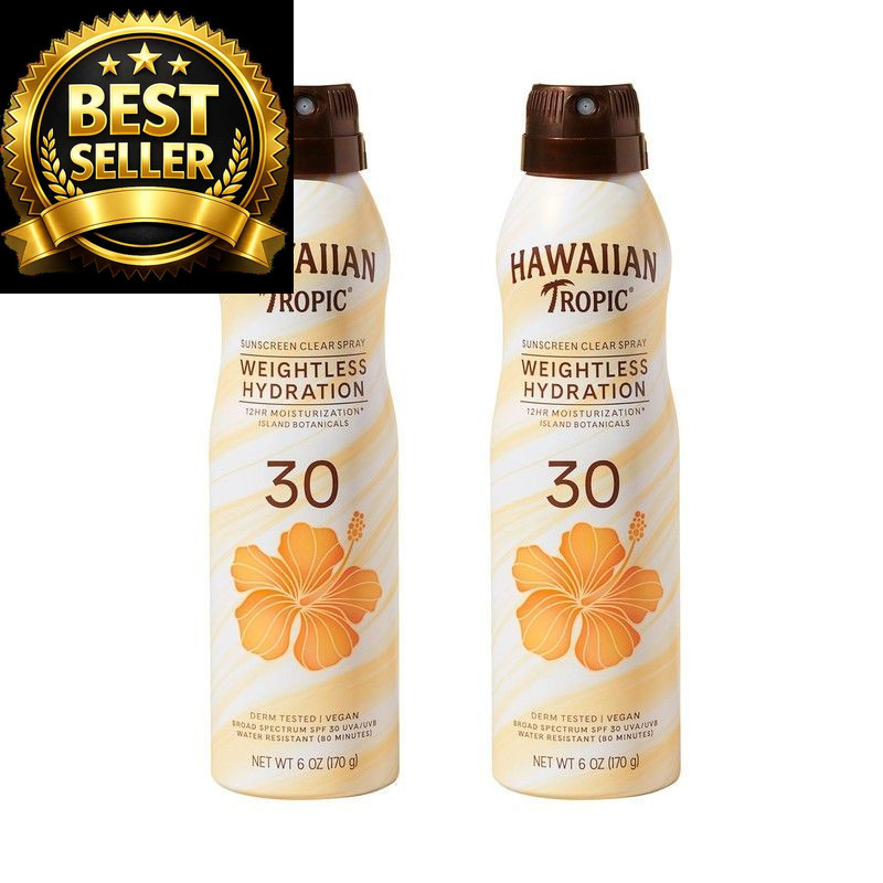 Hawaiian Tropic Weightless Hydration Clear Spray 6 Fl Oz (Pack of 2), Sun