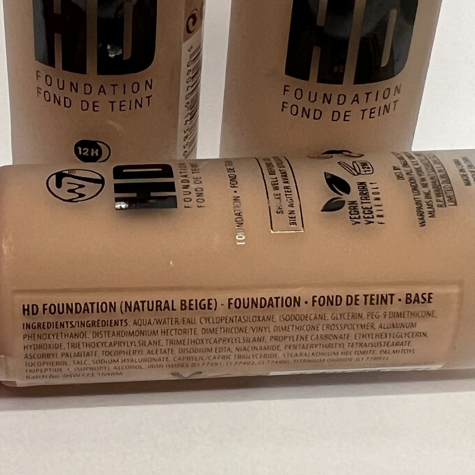 W7 HD Foundation NATURAL BEIGE 1 fl oz each NEW 3 PACK
