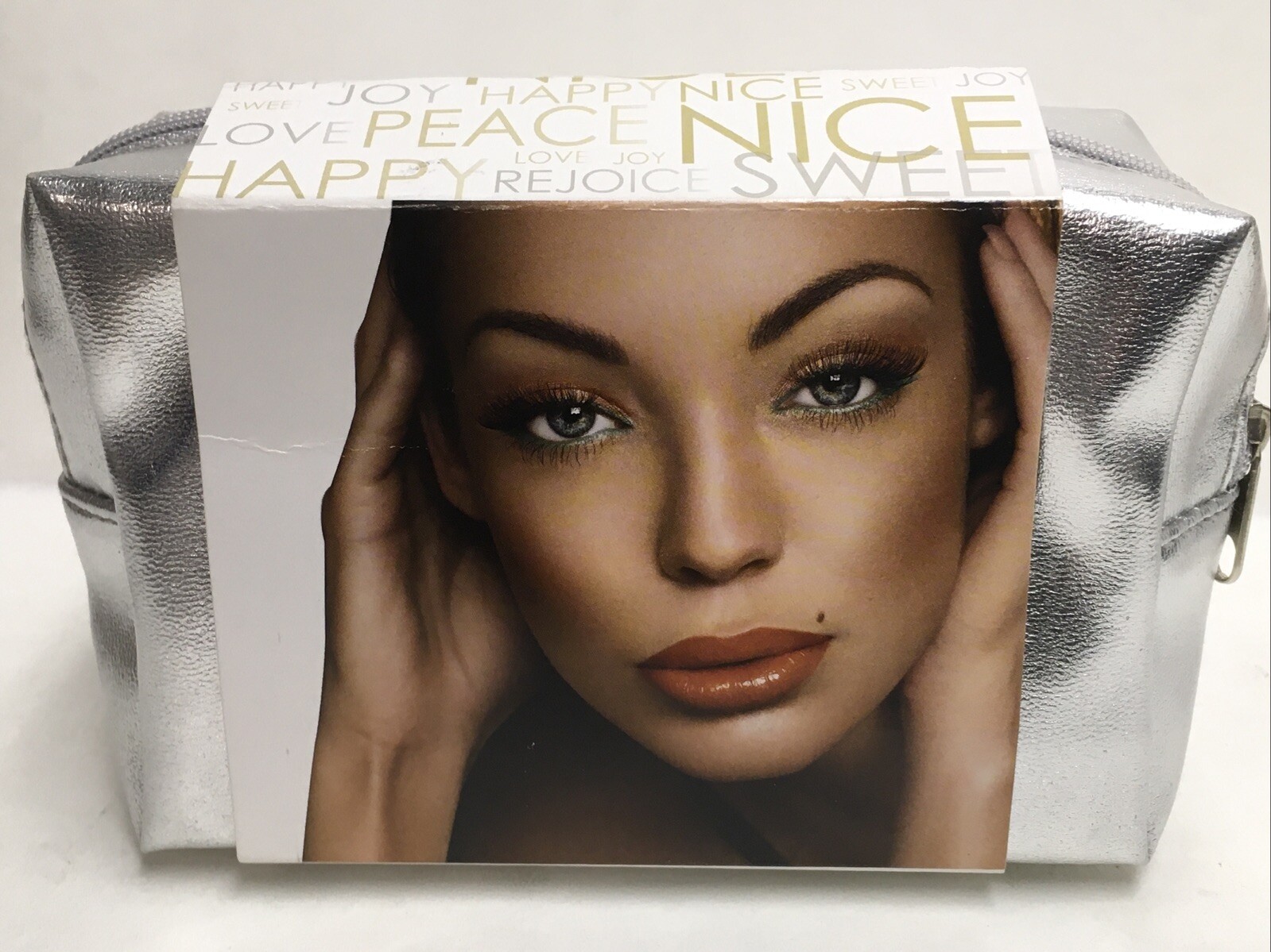 FF 4 PC SET JOY EYESHADOW, SWEET LIPGLOSS & NICE LIPSTICK IN A SILVER POUCH 6″