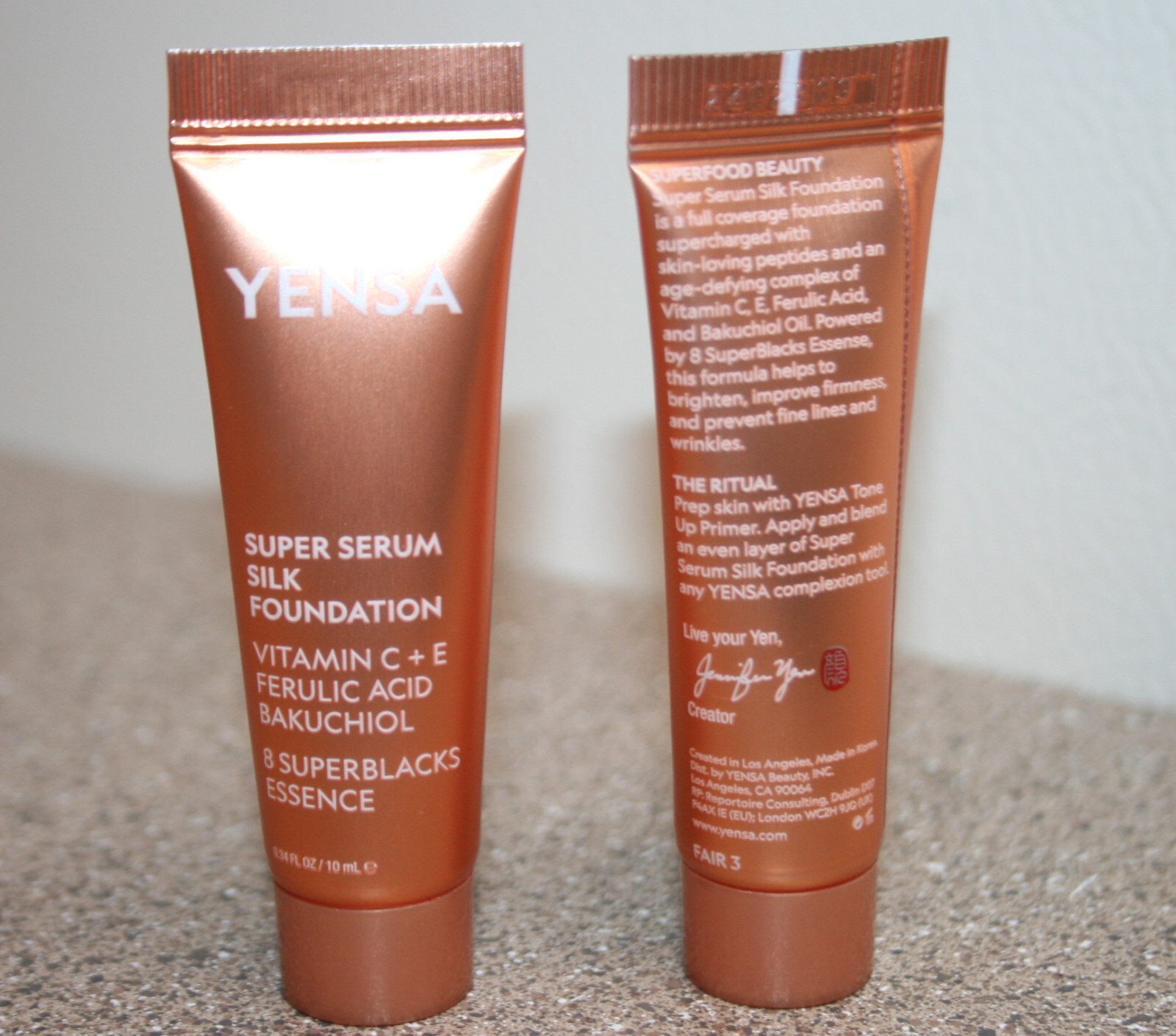 2 x YENSA BEAUTY Super Serum Silk Foundation Fair 3 warm Travel Size 0.34oz