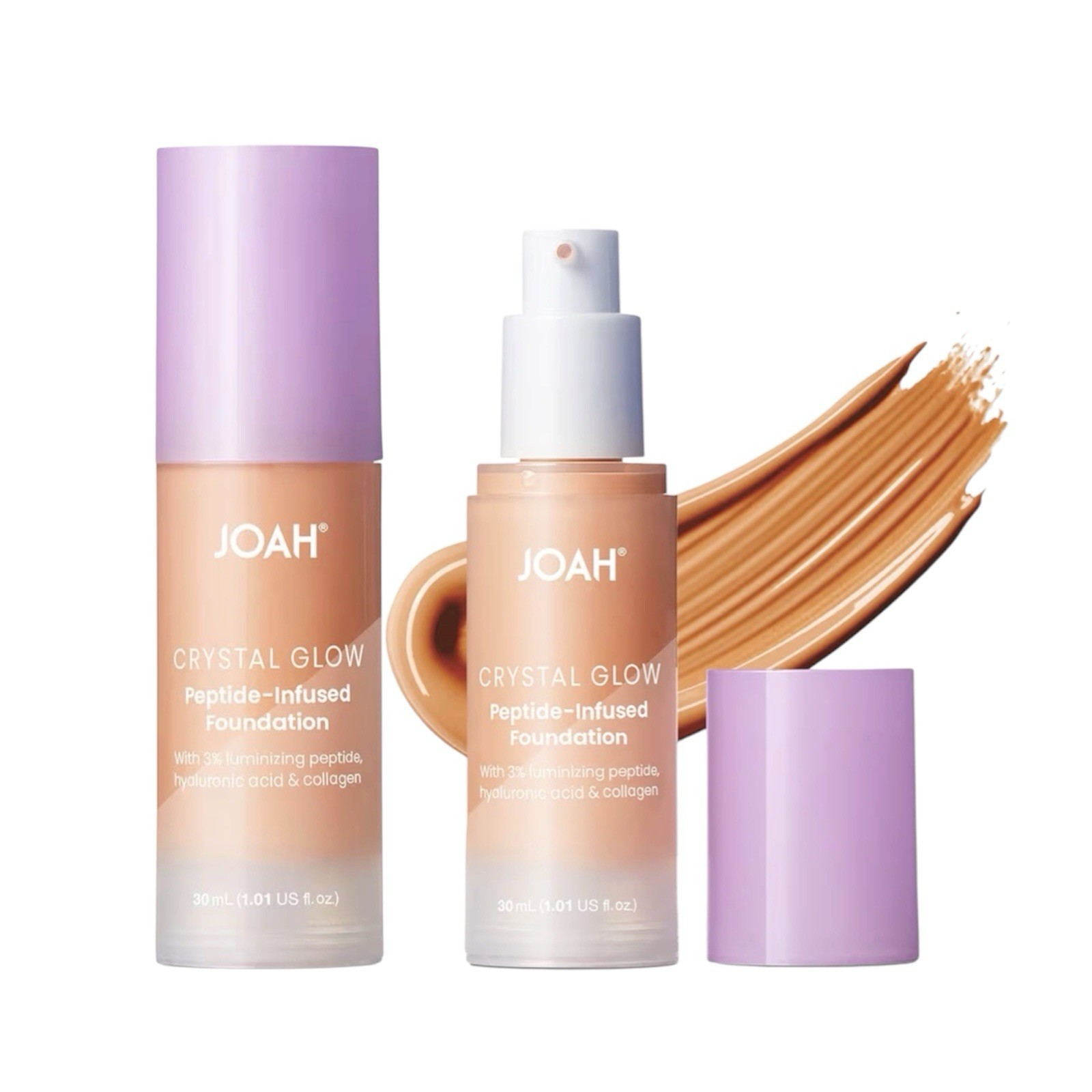 2Pk JOAH Crystal Glow Peptide Foundation 30ml 1.01oz LN050 Light Medium Neutral