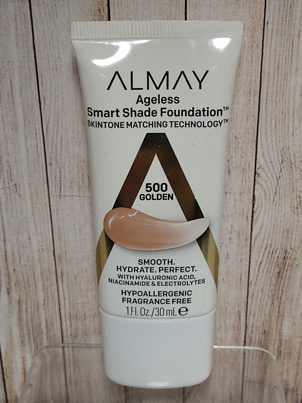 Almay AGELESS SMART SHADE FOUNDATION Hyaluronic Acid Niacinamide 1 oz 500 GOLDEN