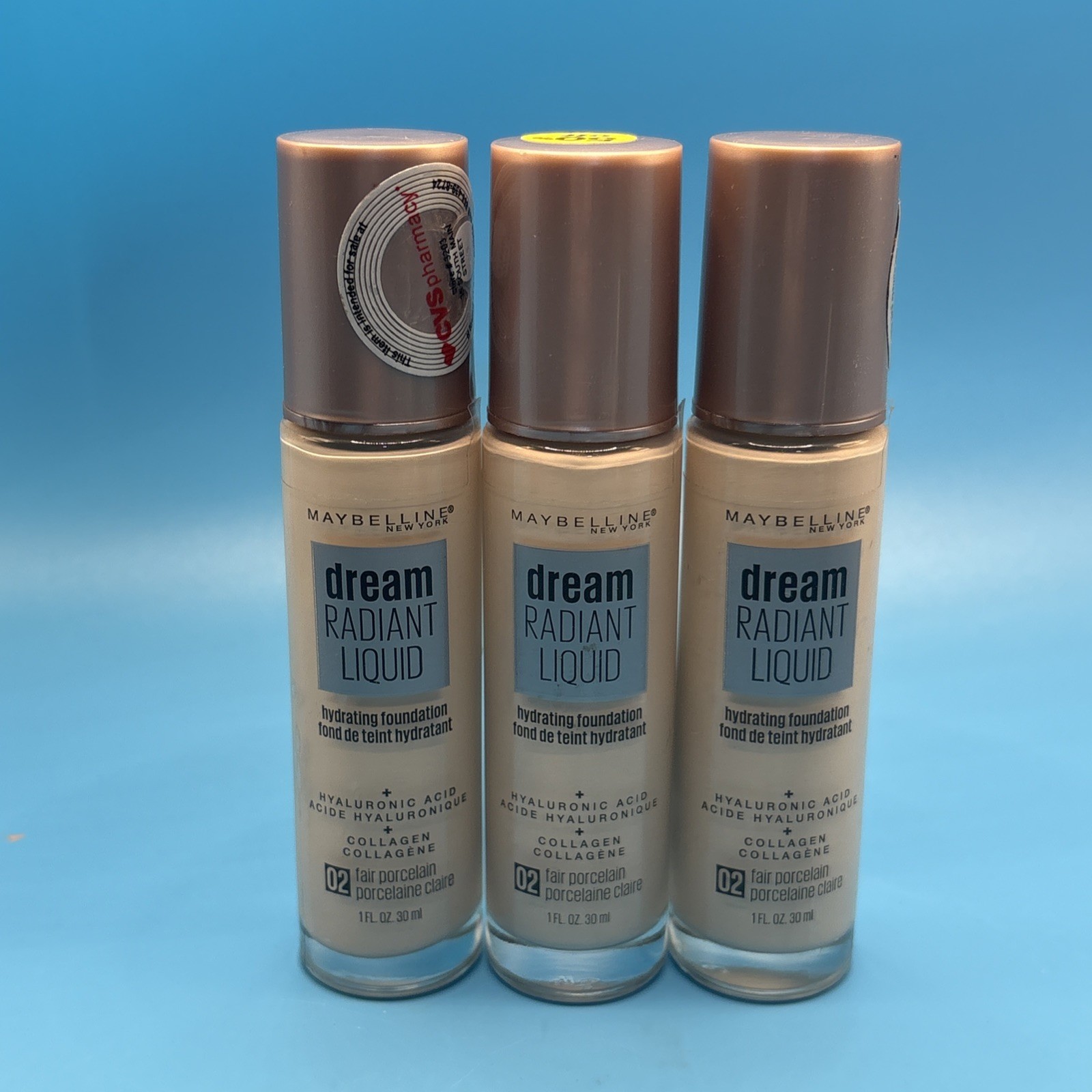 Maybelline Dream Radiant Liquid Hydrating Foundation 02 Fair Porcelain Lot Of 3