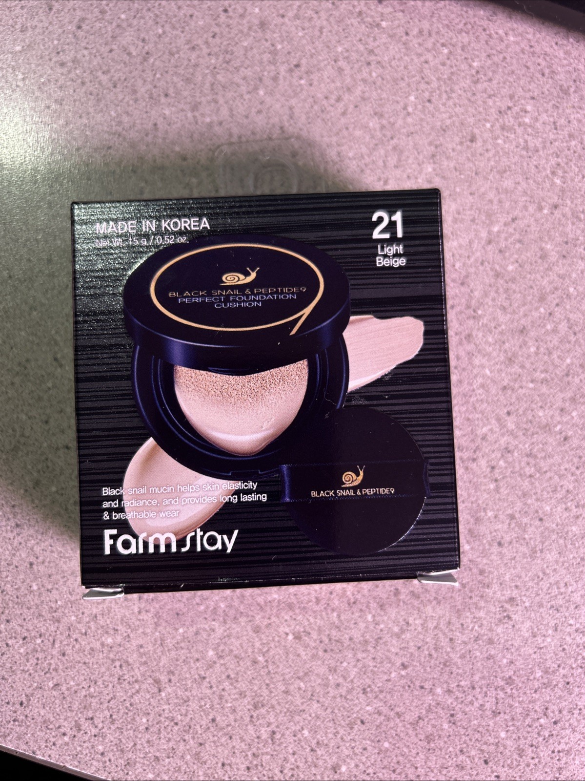 Farm Stay Black Snail & Peptide Perfect Foundation Cushion 21 Natural Beige NIB