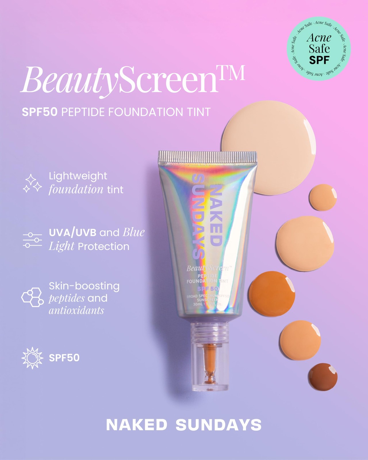 BeautyScreen Peptide Foundation Tint – SPF 50 Tinted Sunscreen & Skincare Mak…