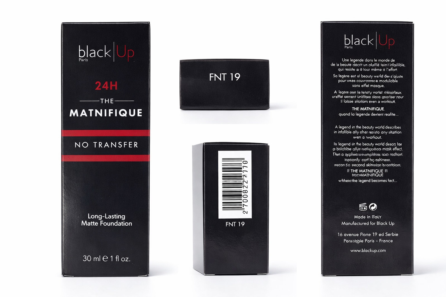 Black Up Paris The Matnifique 24H No Transfer Foundation 30ml Shade FNT 19 New