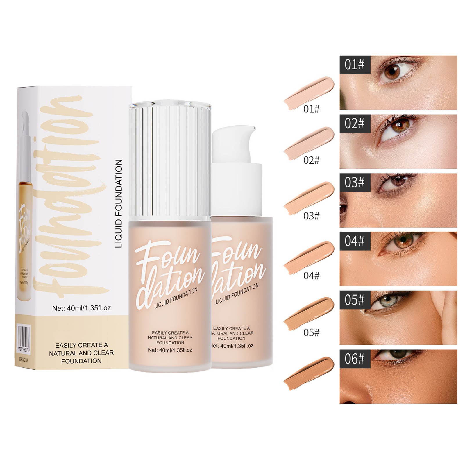 Women Full Coverage Liquid Foundation Non-caking 40ml Covering Flaws Hydrating