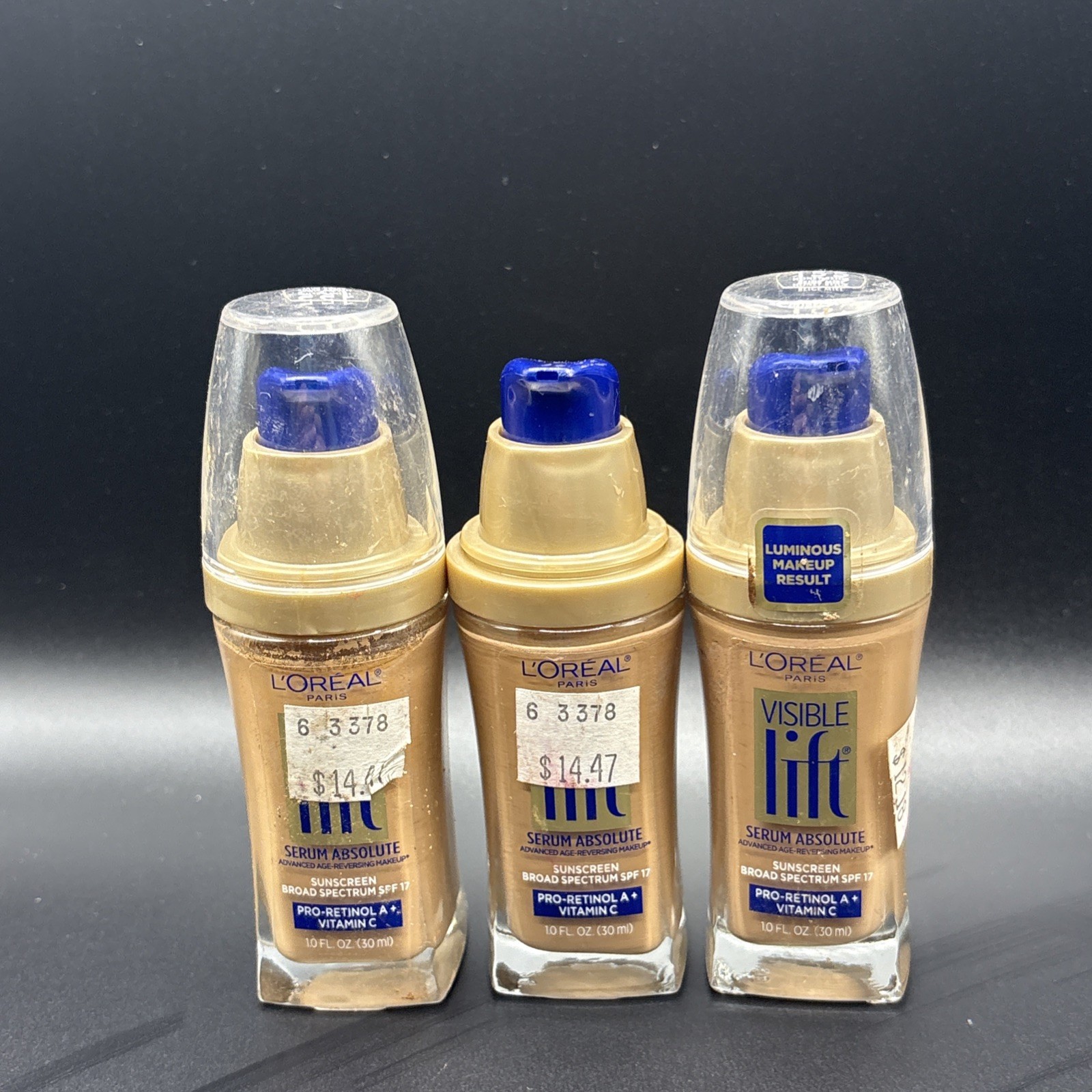 3 L’Oreal Paris Visible Lift Serum Foundation Makeup, 155 Honey Beige, 1 fl oz