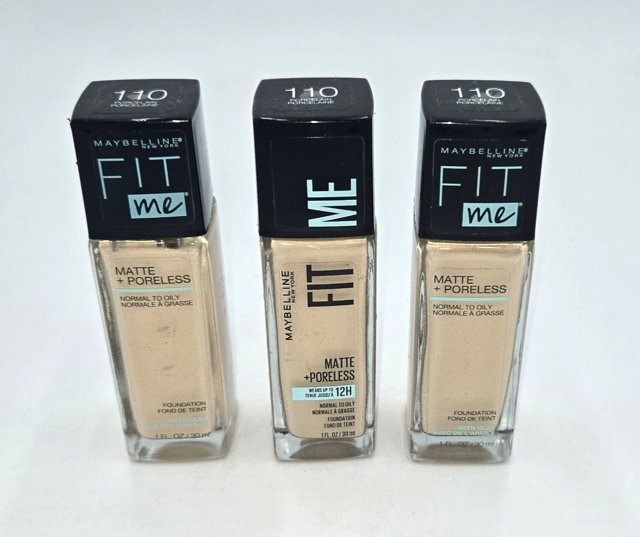 Maybelline Fit Me! Matte + Poreless Foundation 110 Porcelain Lot Of 3 Bottles
