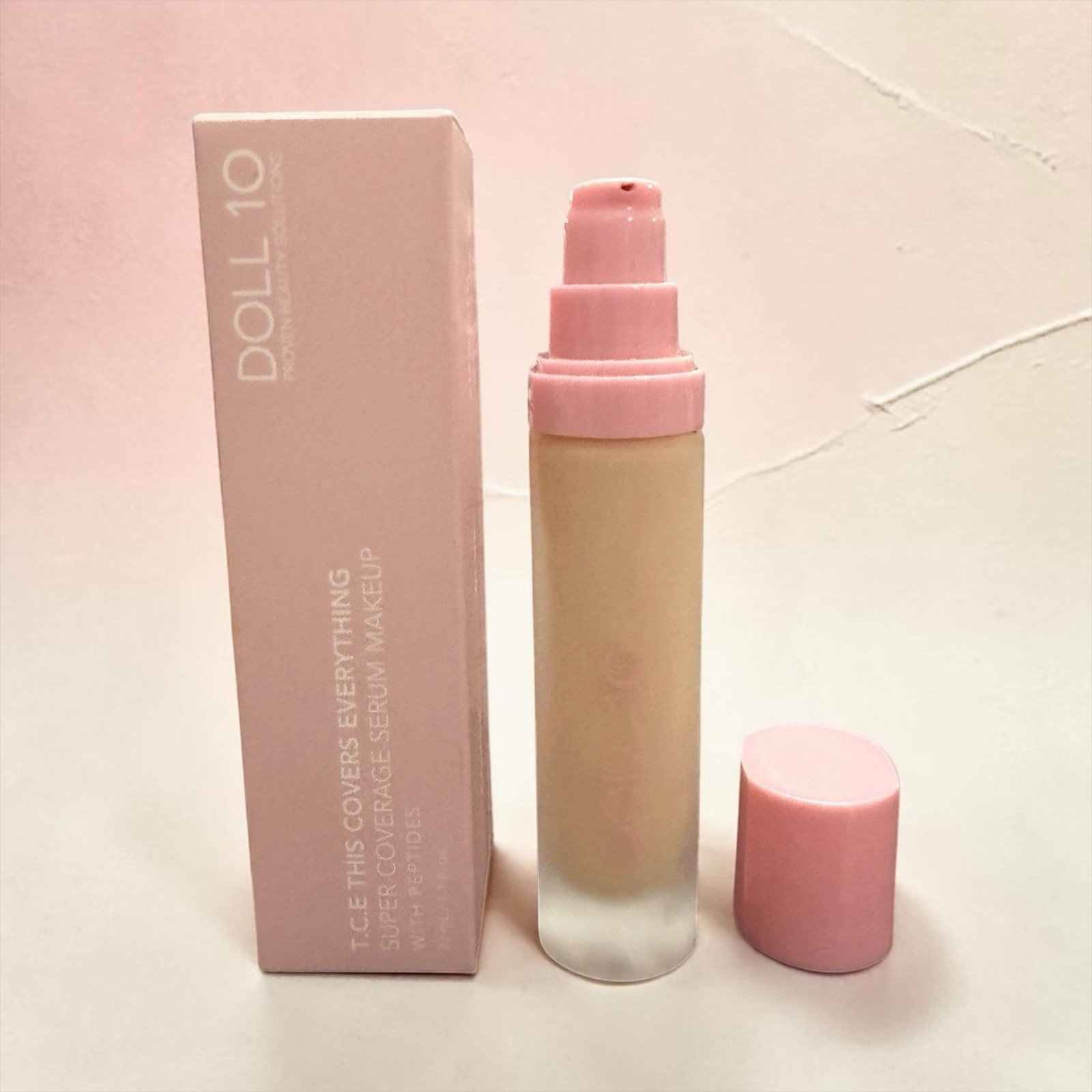 NIB~ Doll 10 TCE Super Coverage Serum Foundation 33 mL 1.1 fl oz LIGHT Peptides