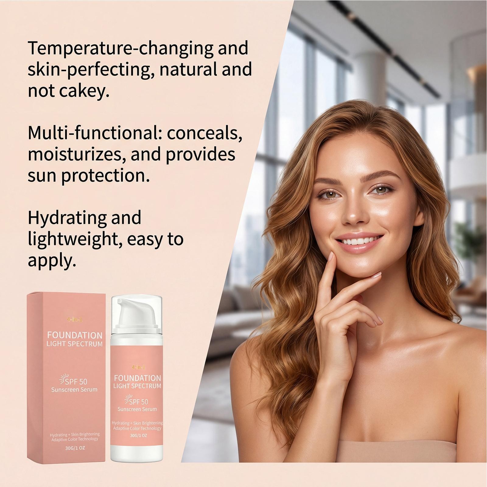 4-in-1 Colour Changing Foundation For Mature Skin, Adaptive Foundation Light Spe