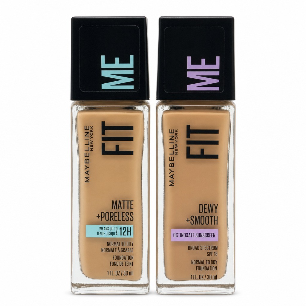 Maybelline Fit Me Dewy + Smooth Liquid Foundation Makeup, Nude Beige 125 2pk