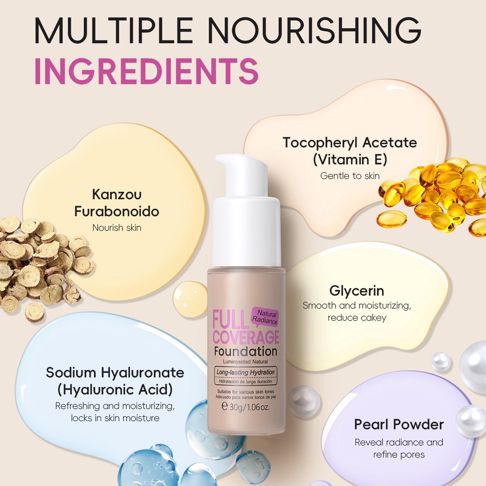 Women 1Pcs Moisturizing Full Coverage Liquid Foundation For Face Makeup 30g
