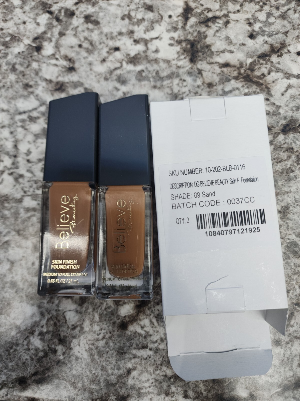 Lot of (2) Believe Beauty Skin Finish Foundation Medium To Full Coverage. Sand