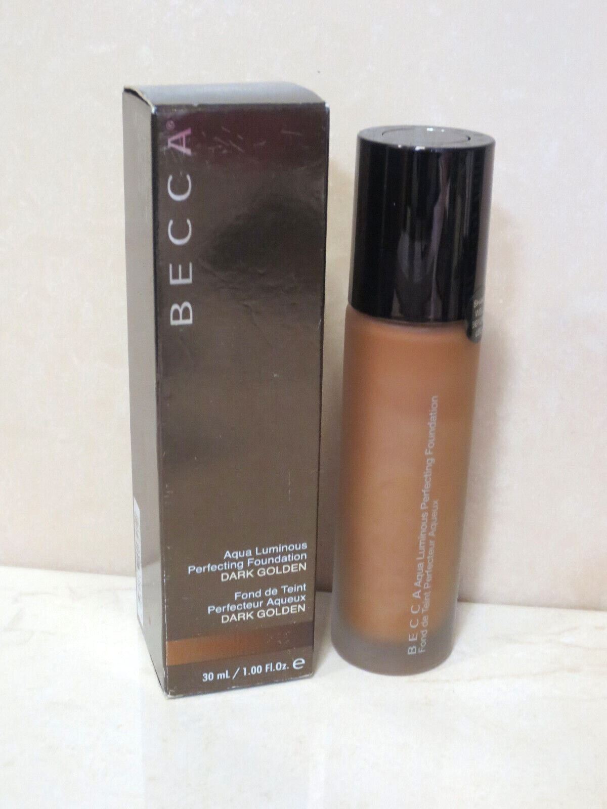 BECCA AQUA LUMINOUS PERFECTING FOUNDATION IN SHADE DARK GOLDEN 1 OZ BOXED