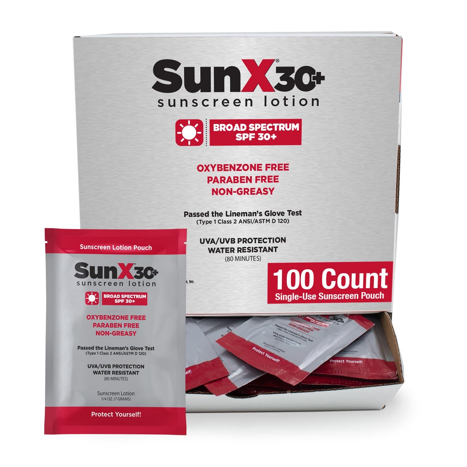 CoreTex Sun X 30+ SPF Individual Sunscreen 100 Count (Pack of 1), White